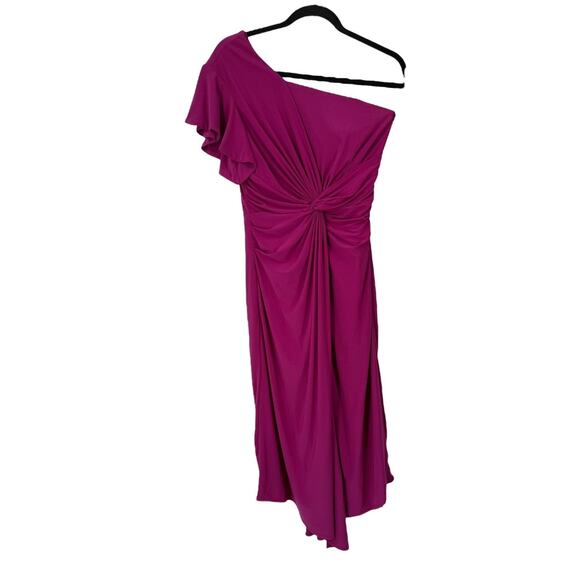 MacDuggal One shoulder midi length jersey dress pink size 4 - Picture 2 of 8
